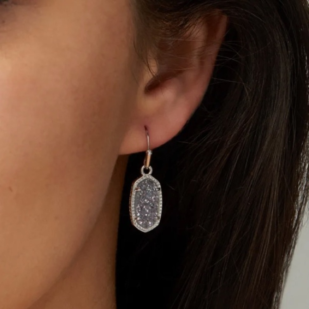 KS Lee Silver Drop Earrings in Platinum Drusy